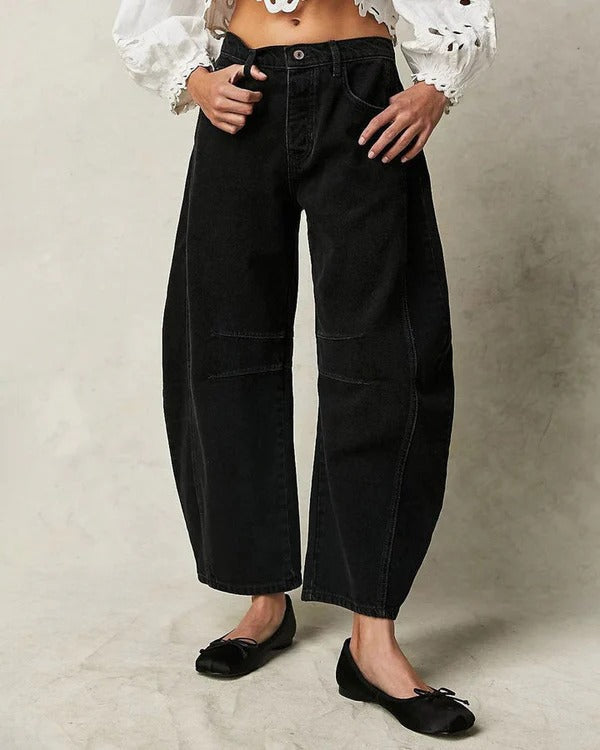 Jean femme droit – Coupe décontractée – Taille haute – Longueur cheville – Denim structuré