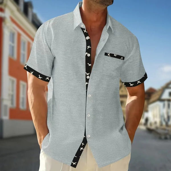 Chemise homme manches courtes – Coton – Coupe regular – Col travaillé – Détail contrasté