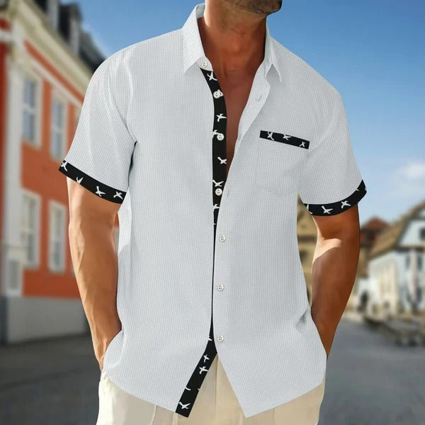 Chemise homme manches courtes – Coton – Coupe regular – Col travaillé – Détail contrasté
