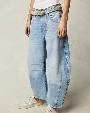 Jean femme droit – Coupe décontractée – Taille haute – Longueur cheville – Denim structuré