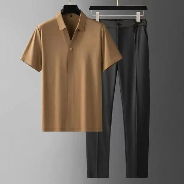 Ensemble Homme – Coupe Slim – Chemise Manches Courtes Col Classique – Pantalon Tailleur