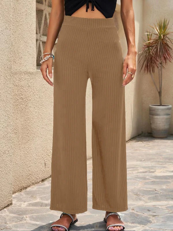 Pantalon palazzo femme – Taille haute – Coupe large – Plissé – Tissu léger respirant