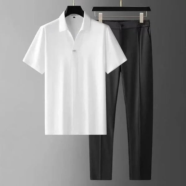 Ensemble Homme – Coupe Slim – Chemise Manches Courtes Col Classique – Pantalon Tailleur
