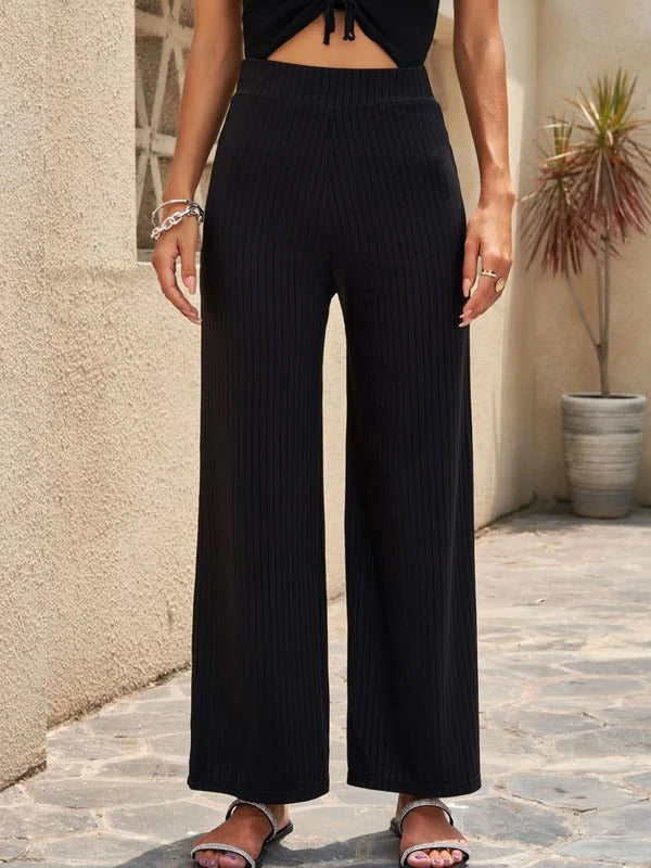 Pantalon palazzo femme – Taille haute – Coupe large – Plissé – Tissu léger respirant
