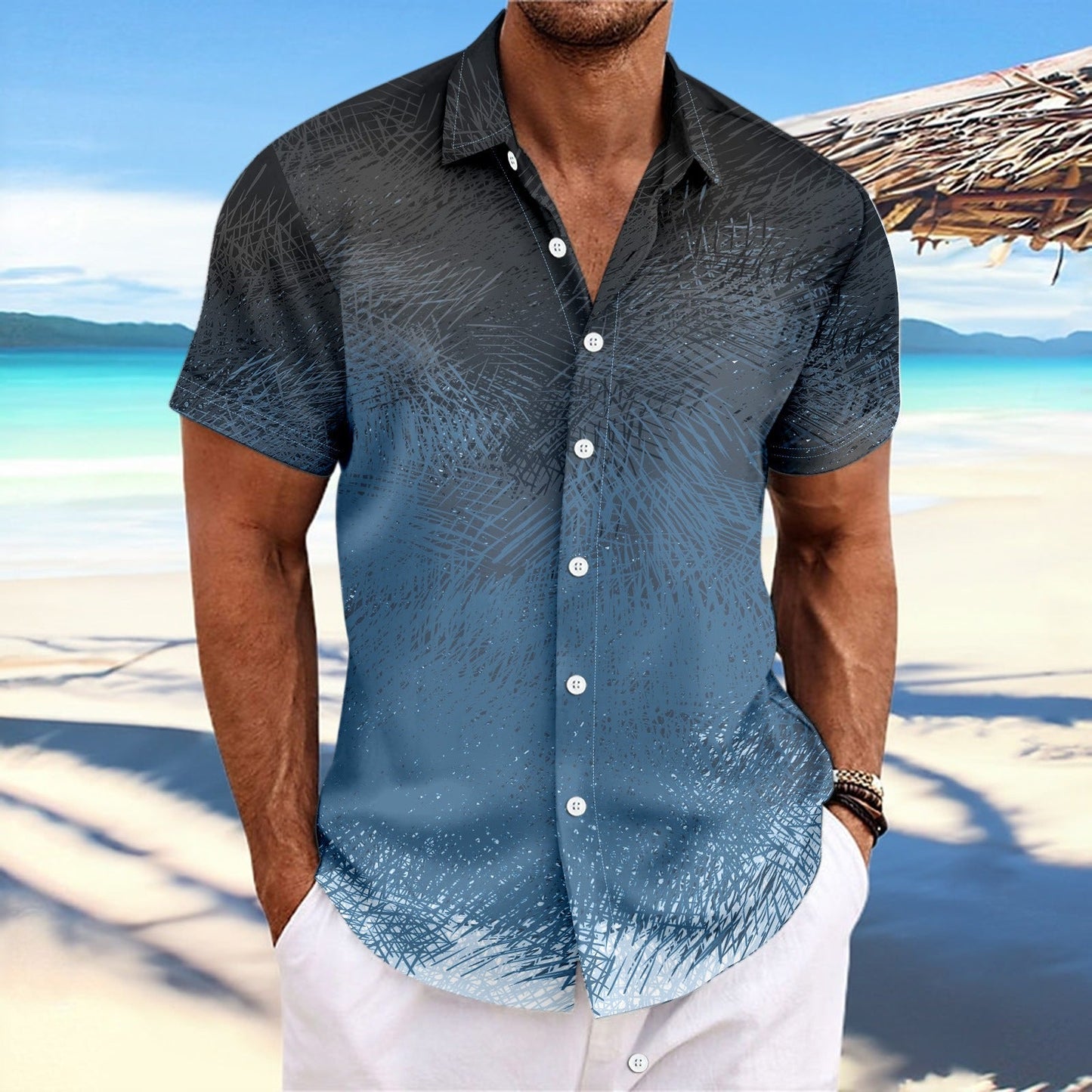 Chemise homme manches courtes – coupe décontractée – coton – rayures dégradées