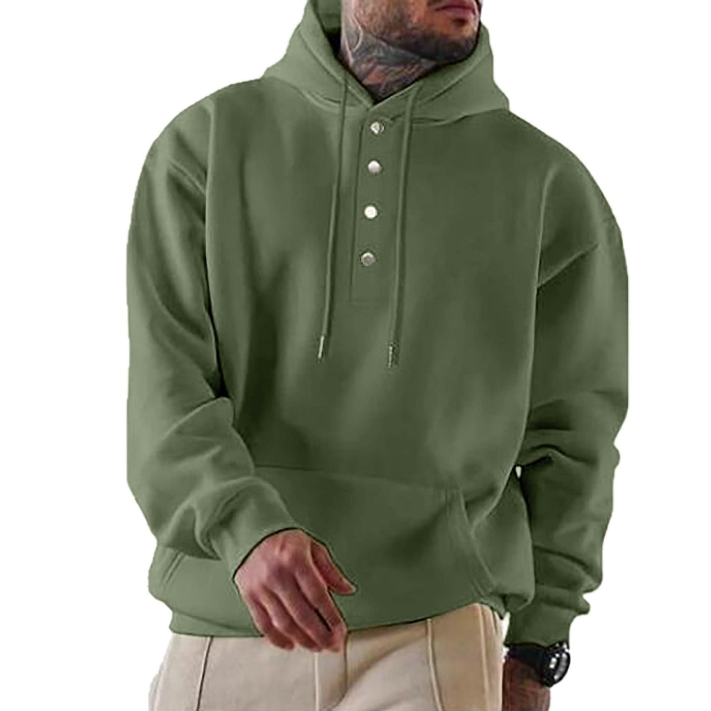 Sweat à capuche homme – Coupe ample – Molleton doux – Patte boutonnée – Style décontracté
