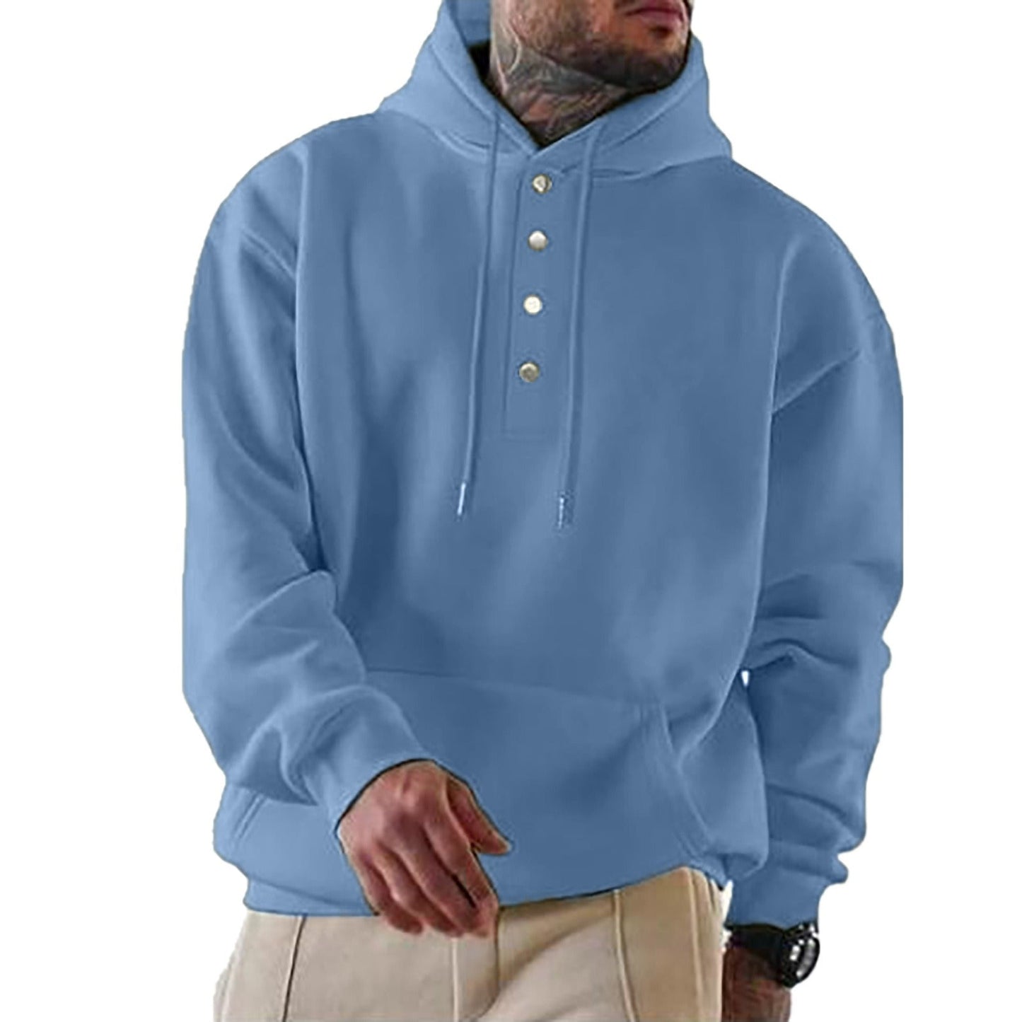 Sweat à capuche homme – Coupe ample – Molleton doux – Patte boutonnée – Style décontracté
