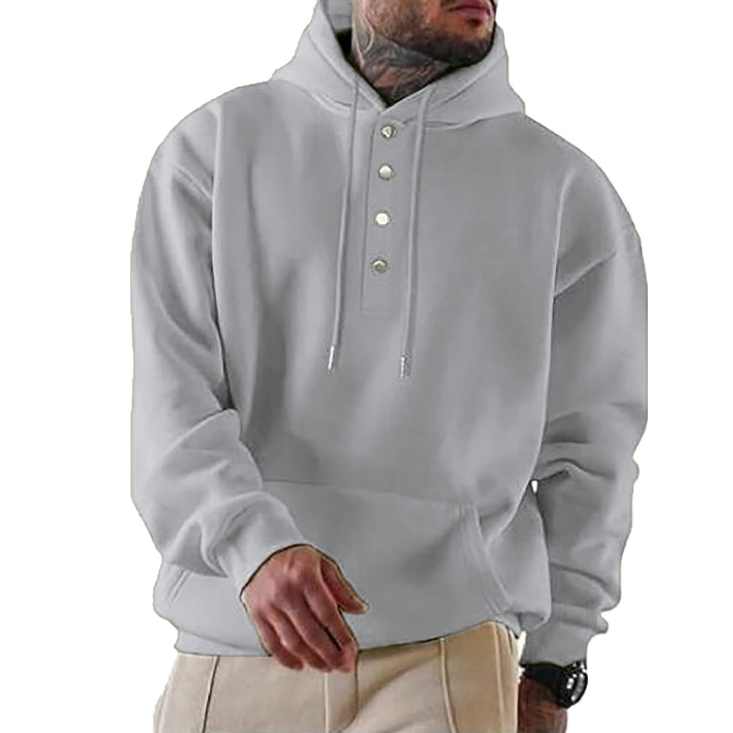 Sweat à capuche homme – Coupe ample – Molleton doux – Patte boutonnée – Style décontracté