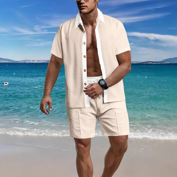 Ensemble chemise et short pour homme – Coupe décontractée – Manches courtes – Chemise boutonnée