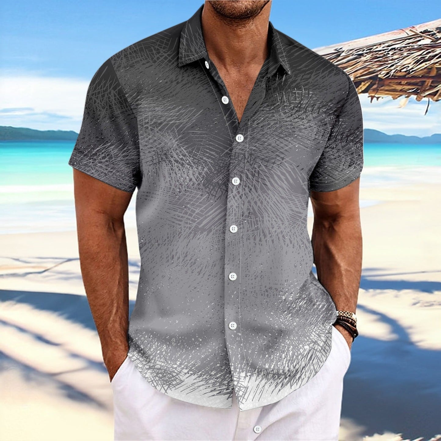 Chemise homme manches courtes – coupe décontractée – coton – rayures dégradées
