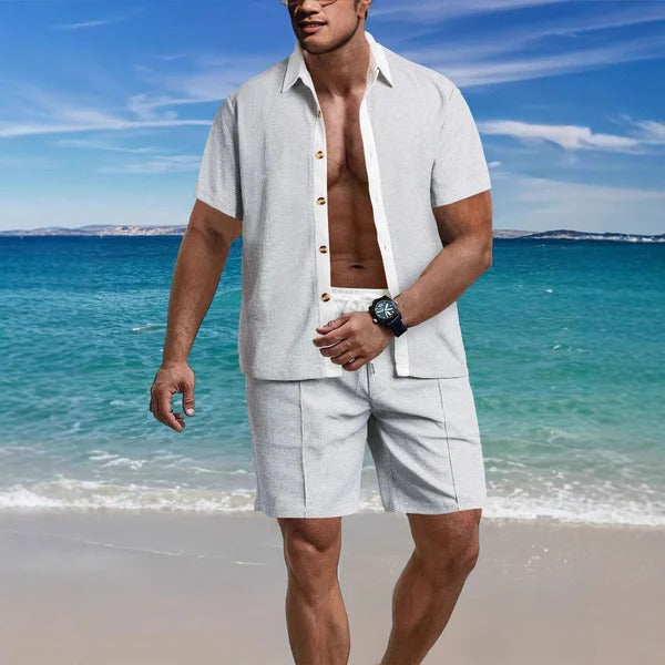 Ensemble chemise et short pour homme – Coupe décontractée – Manches courtes – Chemise boutonnée