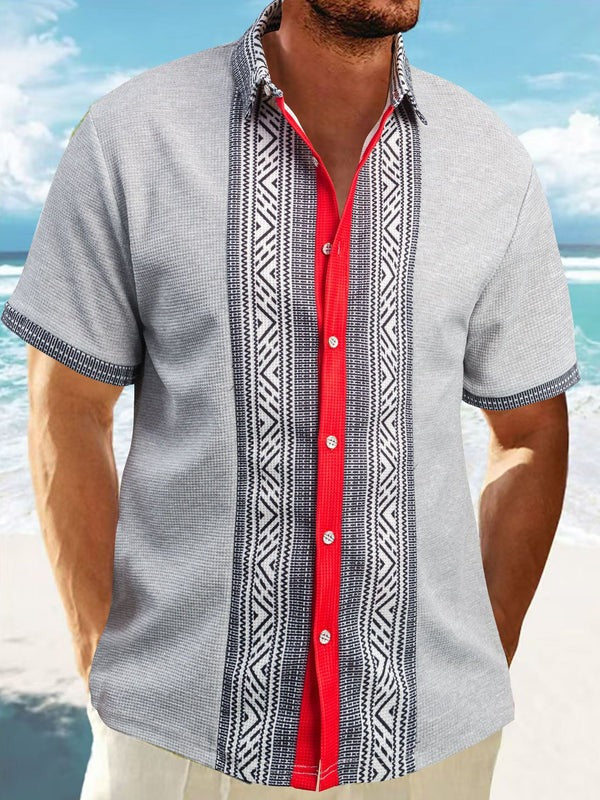 Chemise homme à manches courtes – Coupe décontractée – Motifs ethniques – Coton