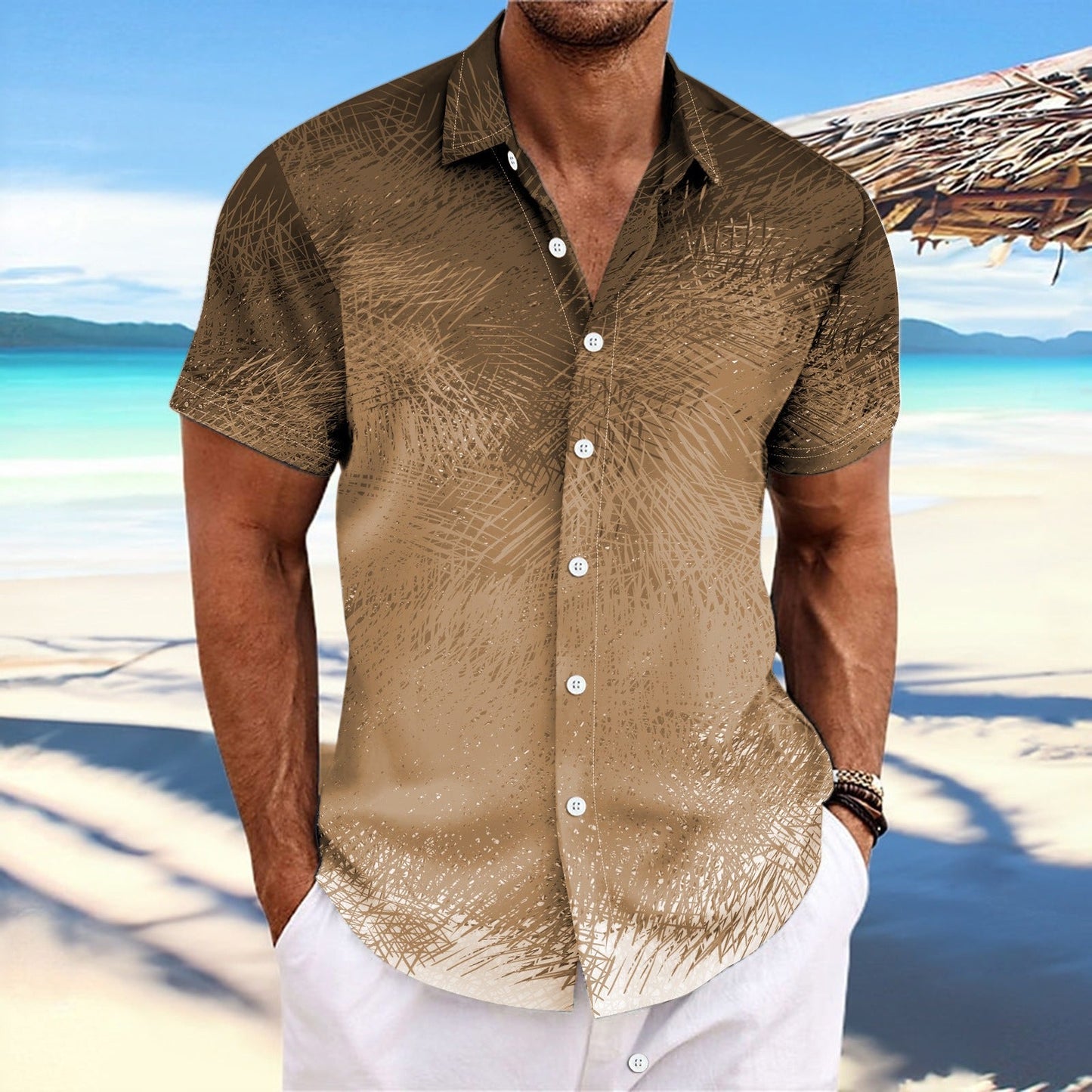 Chemise homme manches courtes – coupe décontractée – coton – rayures dégradées