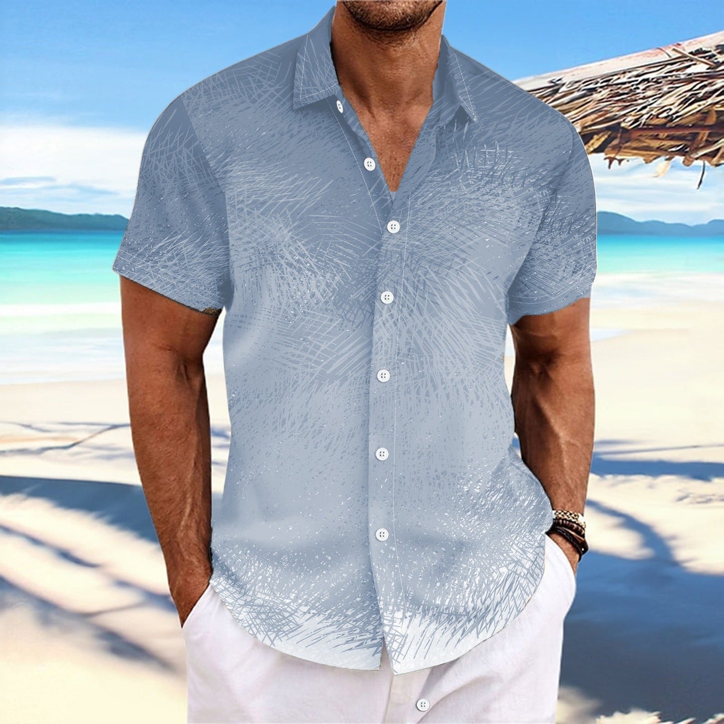 Chemise homme manches courtes – coupe décontractée – coton – rayures dégradées