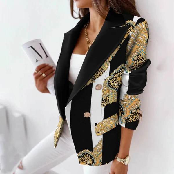 Blazer femme – Coupe cintrée – Col réversible – Double boutonnage – Rayures élégantes