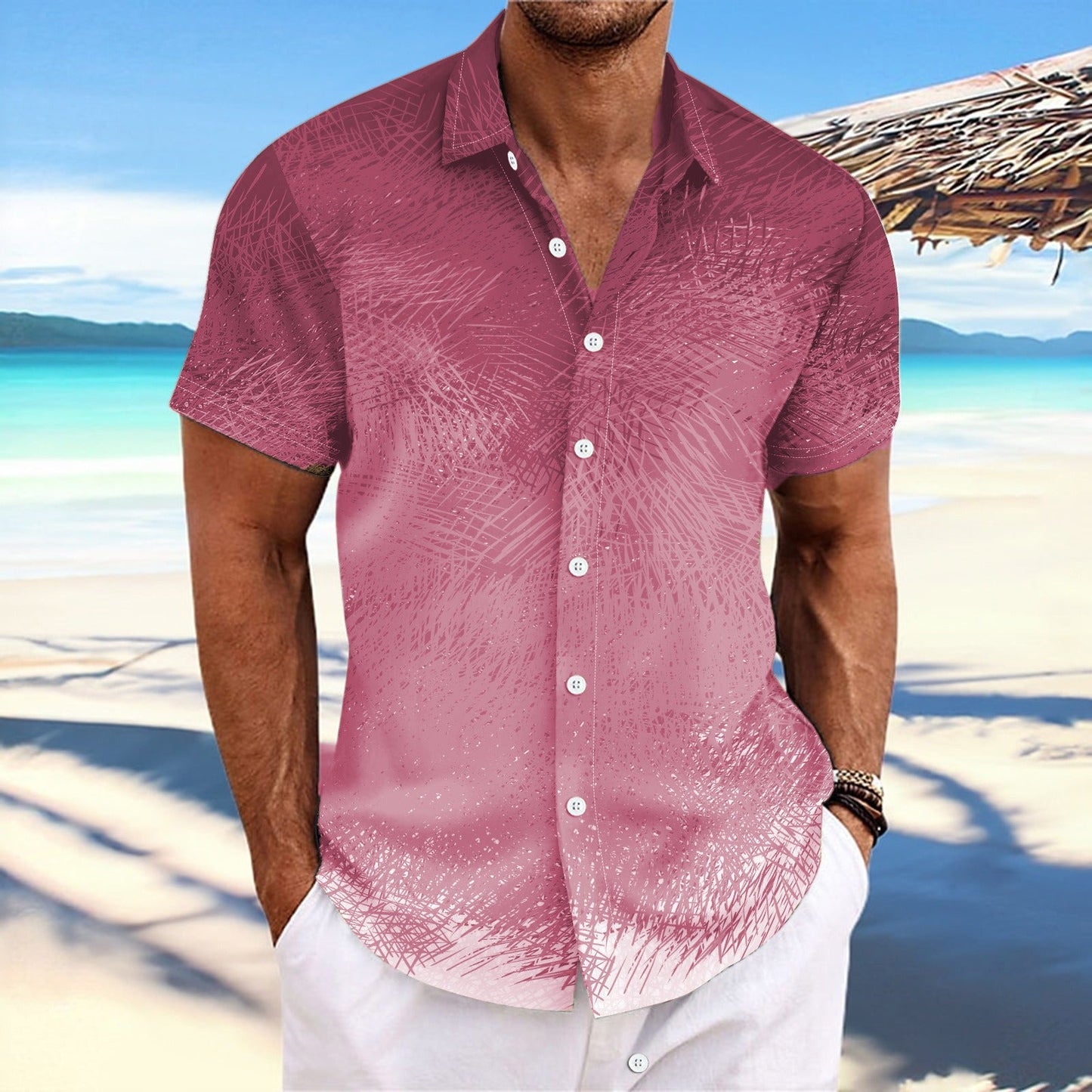 Chemise homme manches courtes – coupe décontractée – coton – rayures dégradées