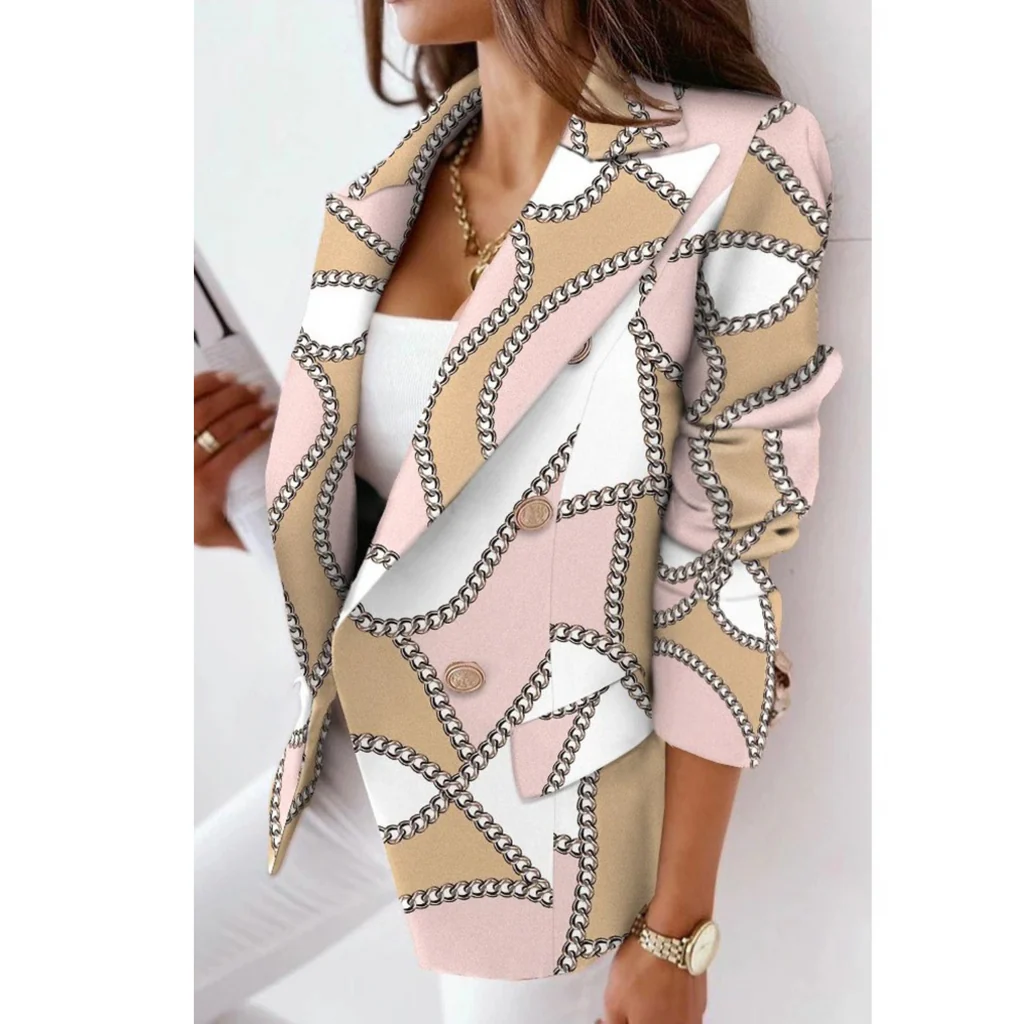 Blazer femme – Coupe cintrée – Col réversible – Double boutonnage – Rayures élégantes