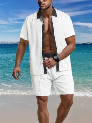 Ensemble chemise et short pour homme – Coupe décontractée – Manches courtes – Chemise boutonnée