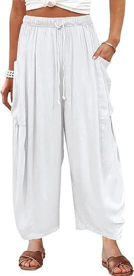 Pantalon femme – Coupe ample – Coton respirant – Taille cordon – Longueur totale