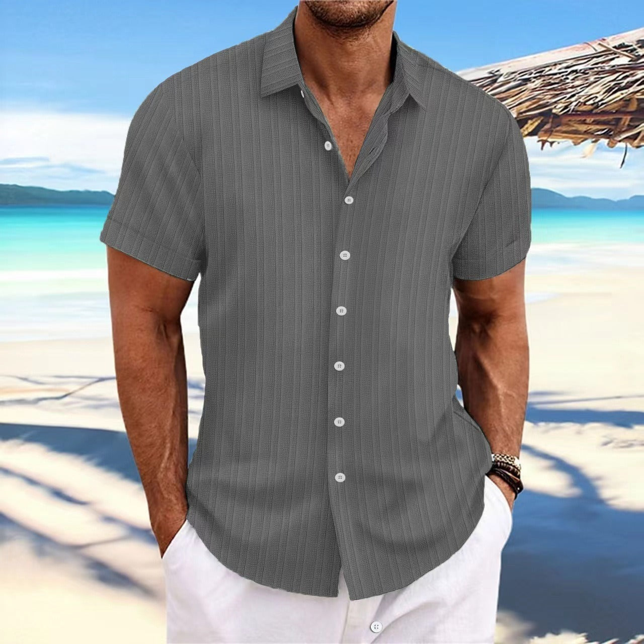 Chemise homme – Coupe décontractée – Manches courtes – Texture Jacquard