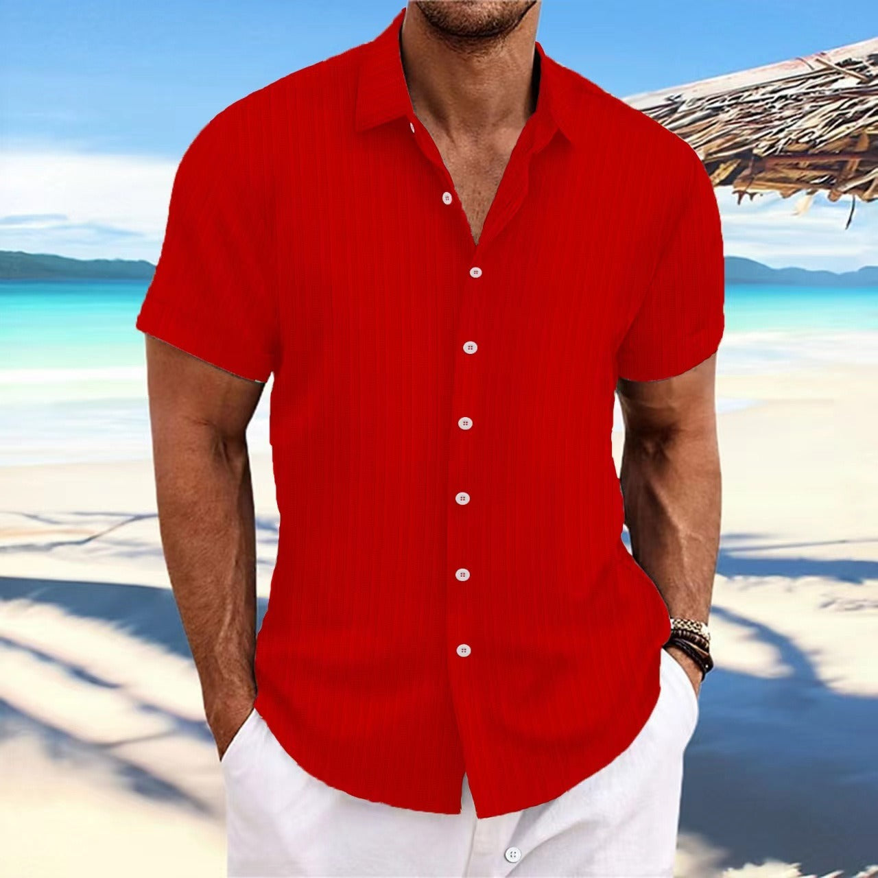 Chemise homme – Coupe décontractée – Manches courtes – Texture Jacquard