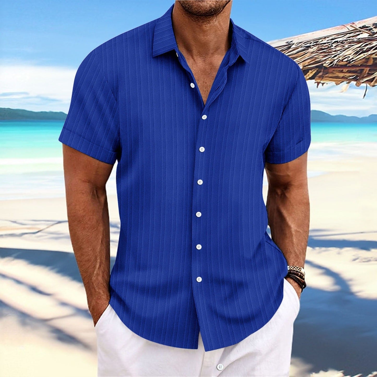 Chemise homme – Coupe décontractée – Manches courtes – Texture Jacquard