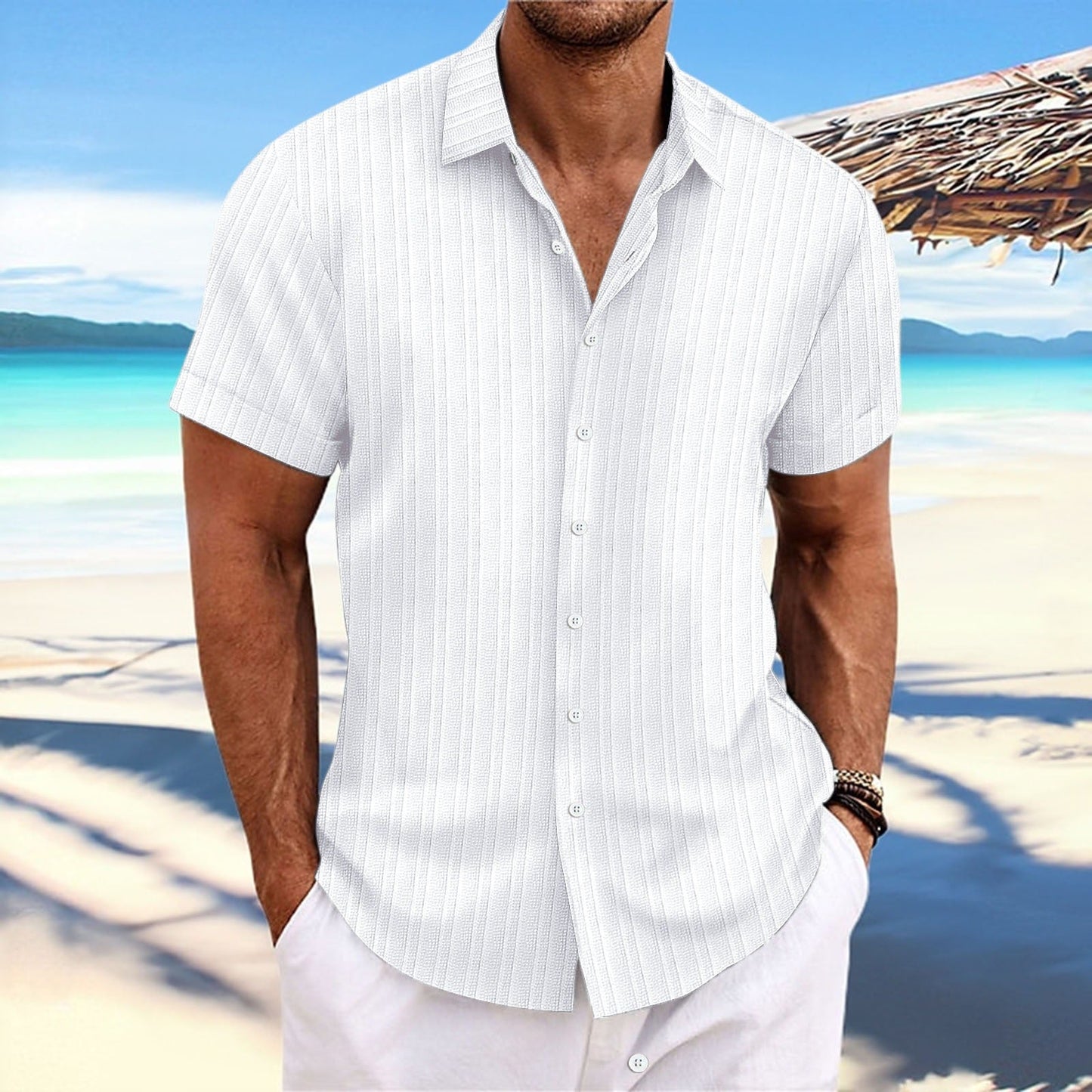 Chemise homme – Coupe décontractée – Manches courtes – Texture Jacquard