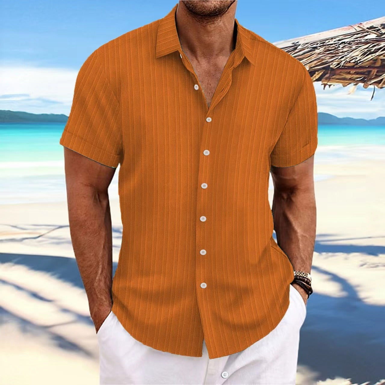 Chemise homme – Coupe décontractée – Manches courtes – Texture Jacquard