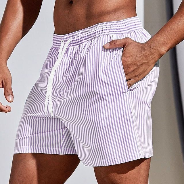 Short de bain homme – Coupe régulière – Séchage rapide – Motif rayé – Poches latérales