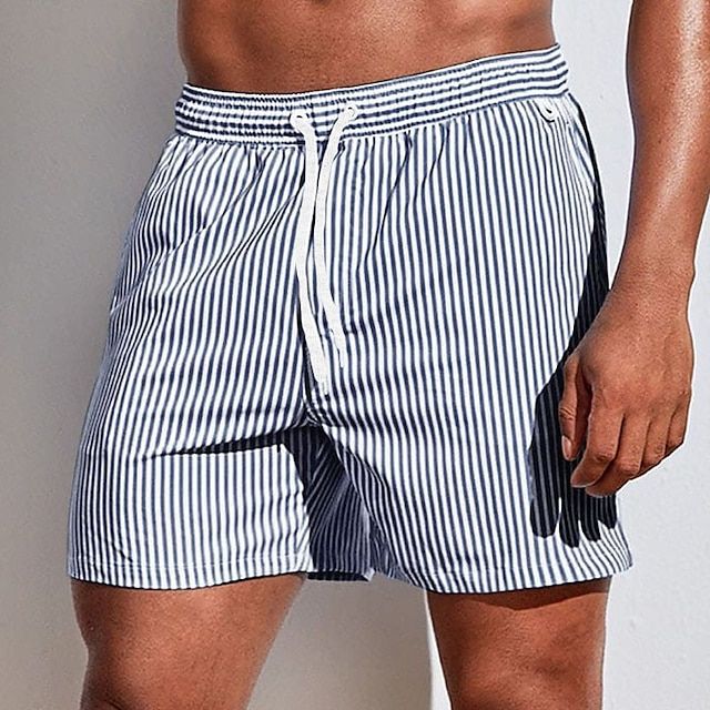 Short de bain homme – Coupe régulière – Séchage rapide – Motif rayé – Poches latérales