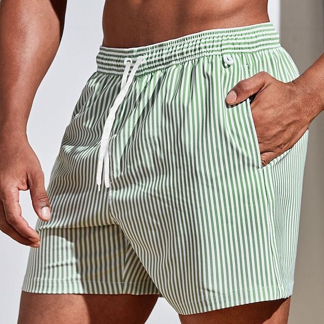 Short de bain homme – Coupe régulière – Séchage rapide – Motif rayé – Poches latérales