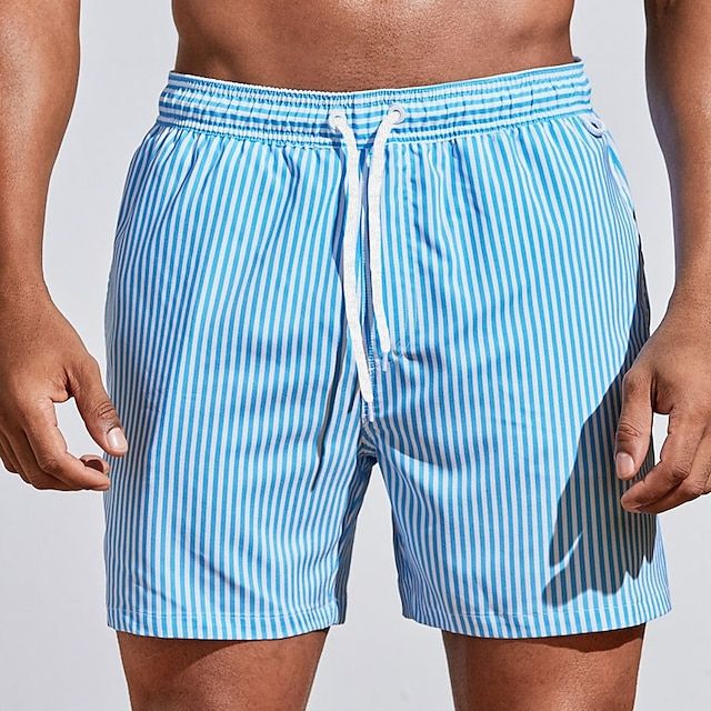 Short de bain homme – Coupe régulière – Séchage rapide – Motif rayé – Poches latérales