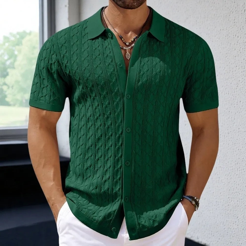 Polo homme – Coupe slim – Maille texturée douce – Col classique – Style rétro