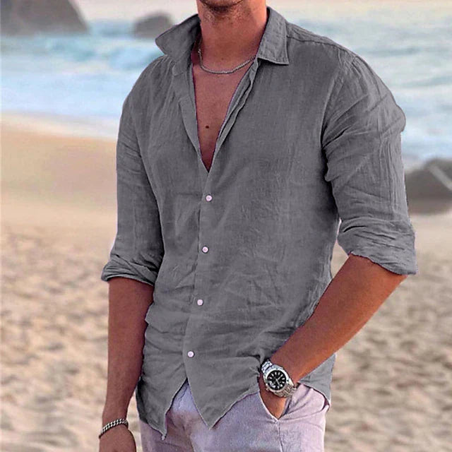 Chemise homme – Coupe décontractée – Manches longues – Fibre naturelle