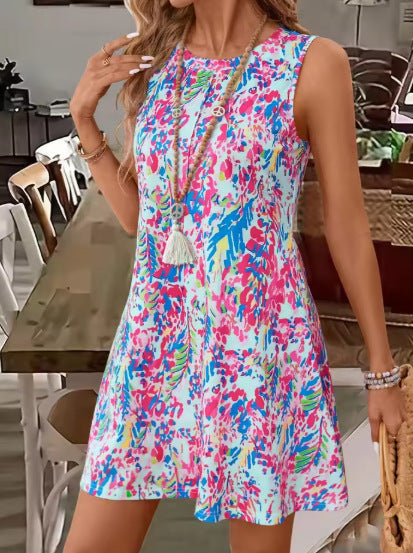 Robe sans manches femme – Coupe droite fluide – Imprimé floral