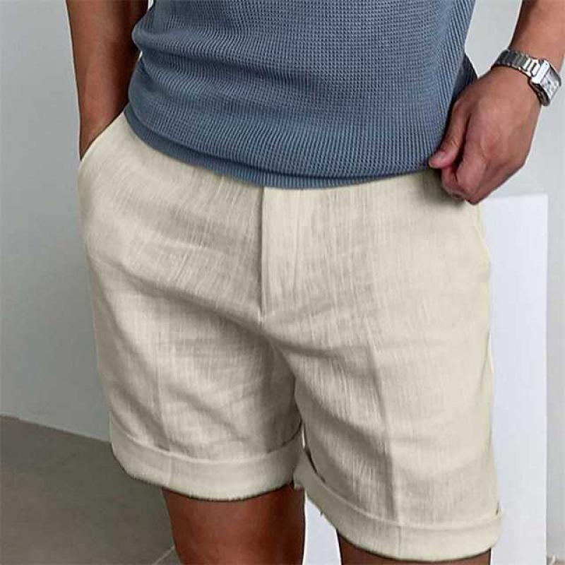 Short décontracté homme – Coupe relax – Lin – Poches latérales – Ourlet retroussé