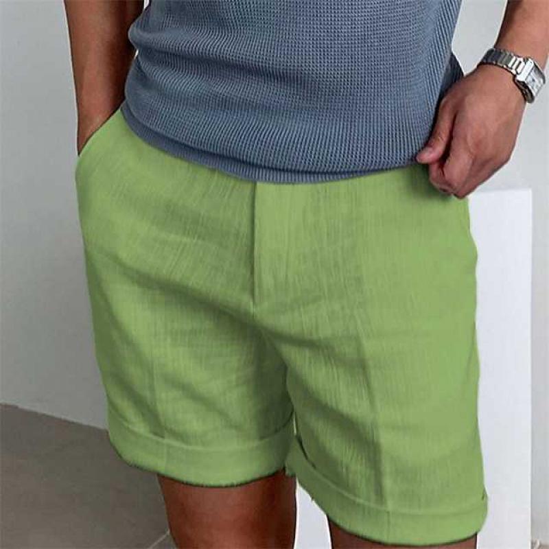 Short décontracté homme – Coupe relax – Lin – Poches latérales – Ourlet retroussé