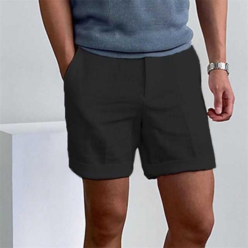 Short décontracté homme – Coupe relax – Lin – Poches latérales – Ourlet retroussé