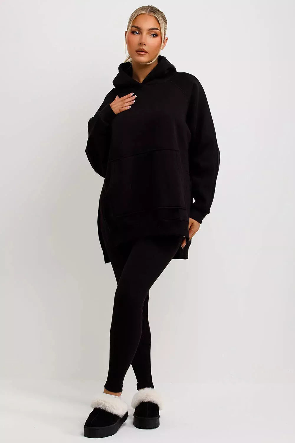 Sweat à capuche femme, coupe décontractée, en tricot doux, côtelé, grande