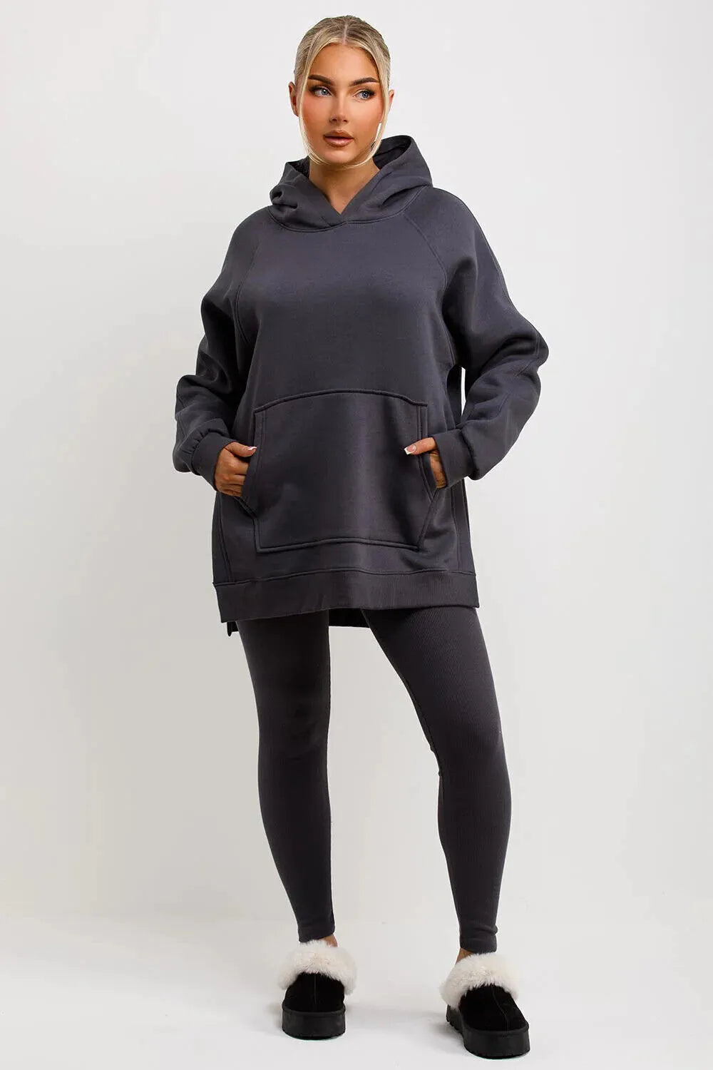 Sweat à capuche femme, coupe décontractée, en tricot doux, côtelé, grande