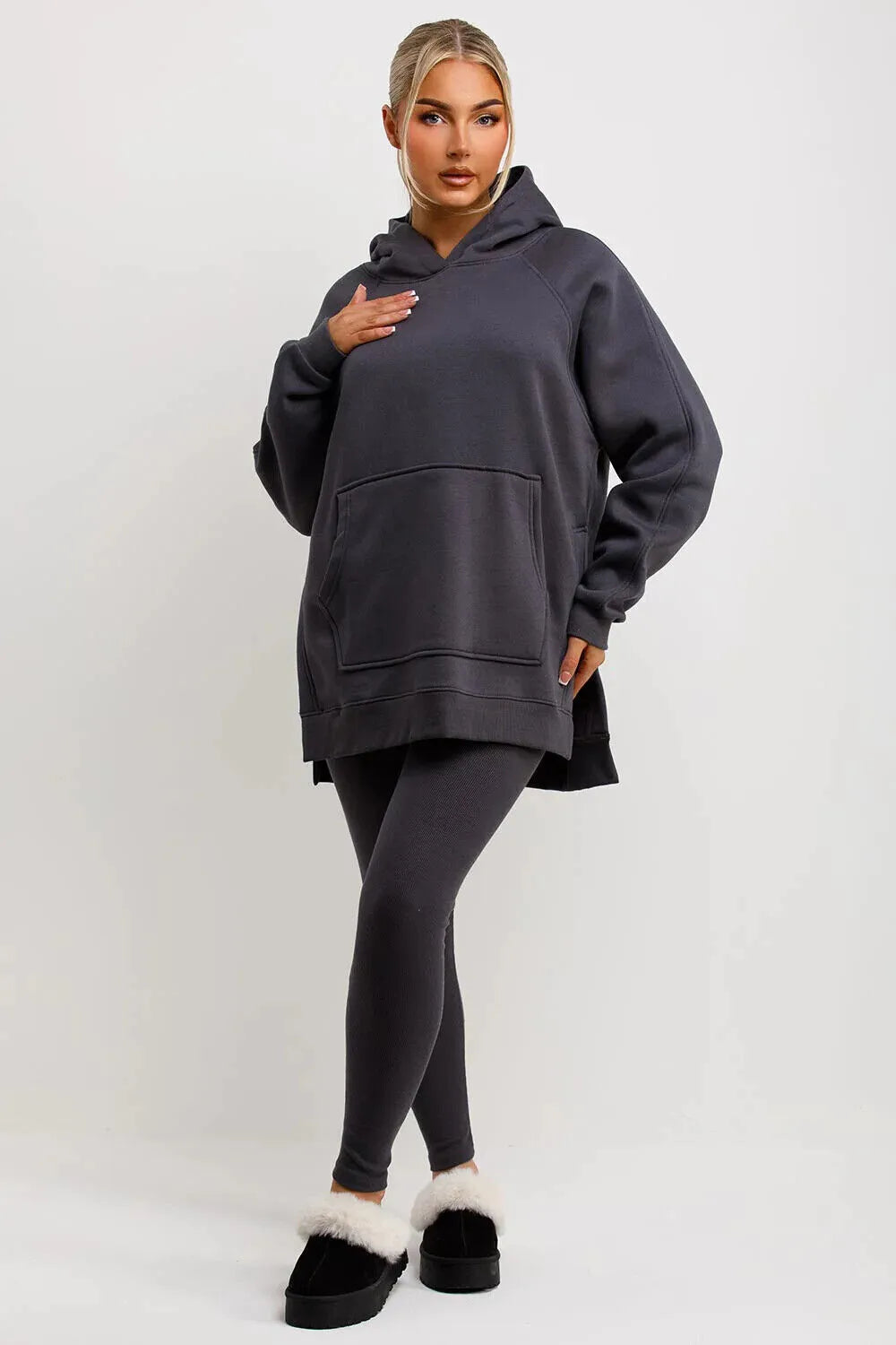 Sweat à capuche femme, coupe décontractée, en tricot doux, côtelé, grande