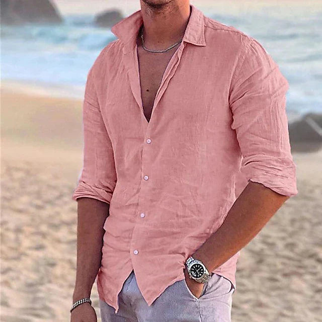 Chemise homme – Coupe décontractée – Manches longues – Fibre naturelle