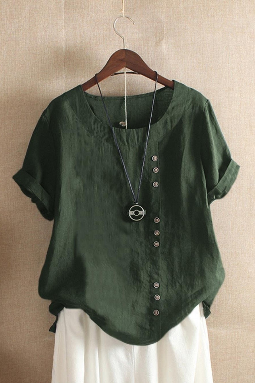 Blouse femme – Coupe décontractée – Manches courtes – Col rond