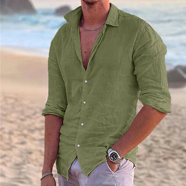 Chemise homme – Coupe décontractée – Manches longues – Fibre naturelle