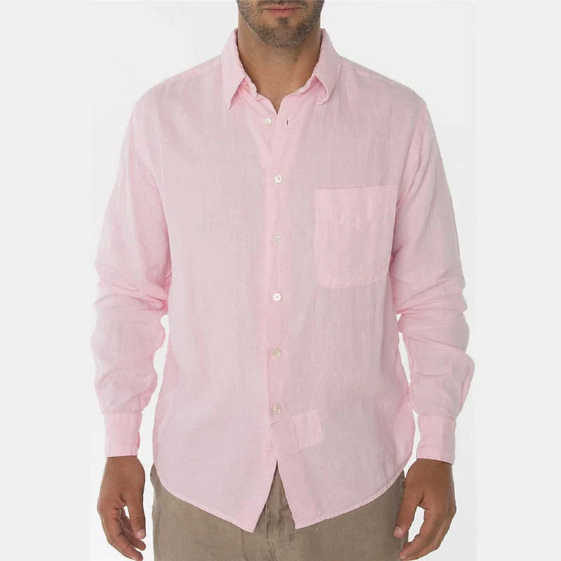 Chemise homme décontractée – Coupe ample – Fibres naturelles – Manches longues