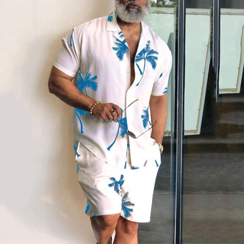 Ensemble homme chemise et short – Coupe décontractée – Imprimé tropical