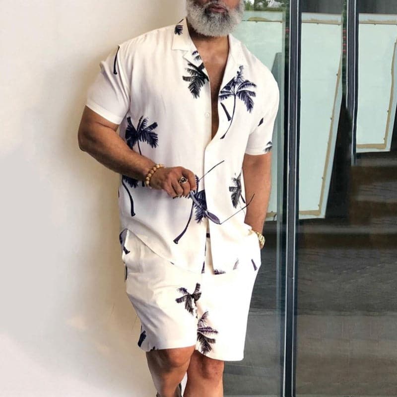 Ensemble homme chemise et short – Coupe décontractée – Imprimé tropical