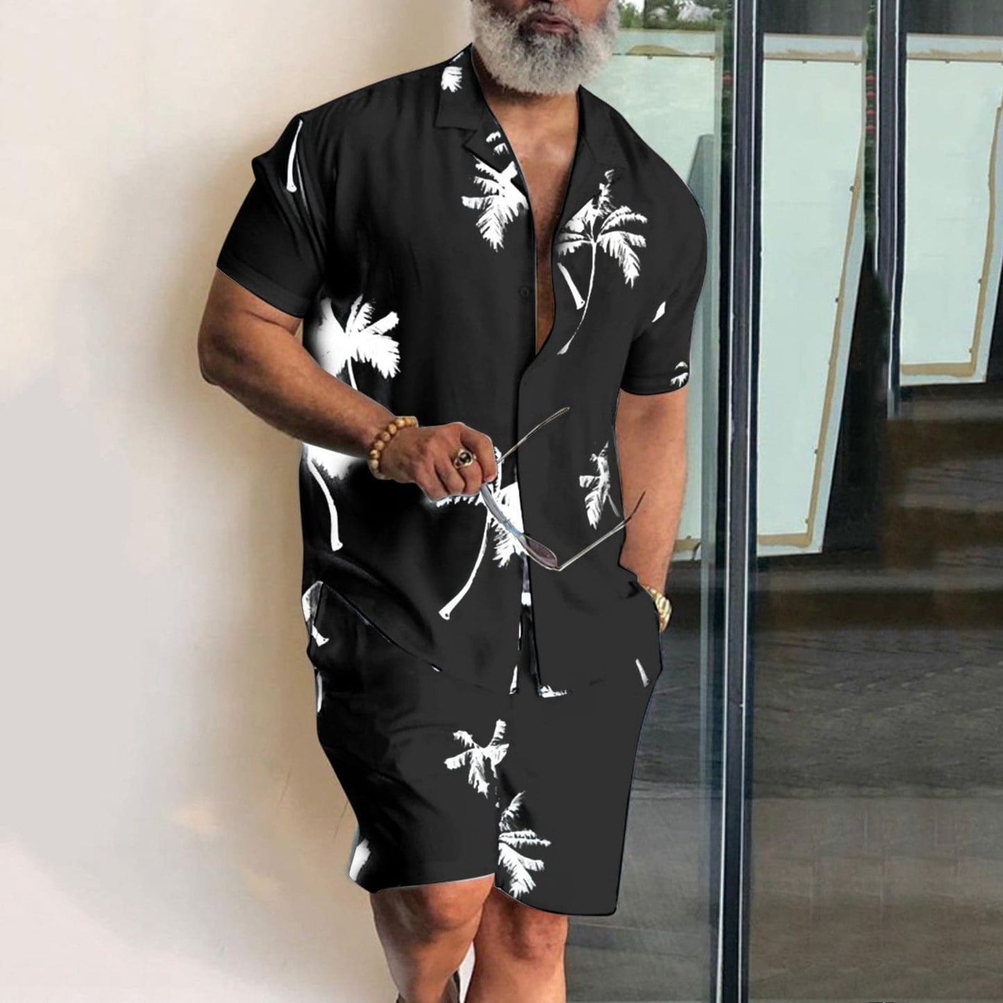 Ensemble homme chemise et short – Coupe décontractée – Imprimé tropical