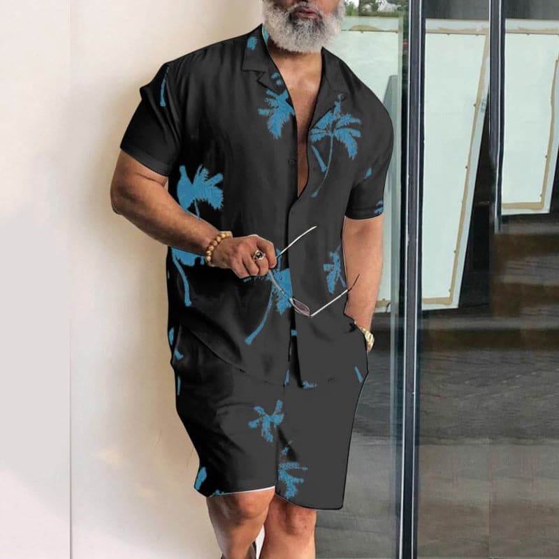 Ensemble homme chemise et short – Coupe décontractée – Imprimé tropical
