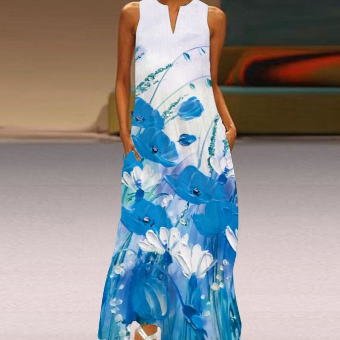 Robe longue femme – Coupe ample – Sans manches – Tissu respirant